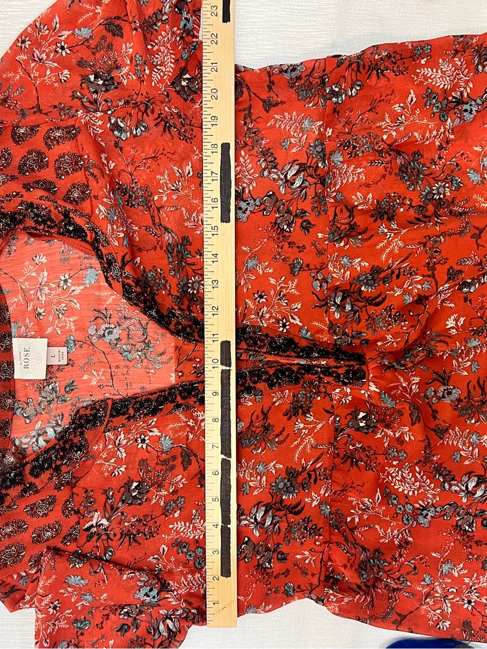 Knox Rose Burnt Orange Floral Midi Dress with Blue and Cream Accents - Picture 6 of 10